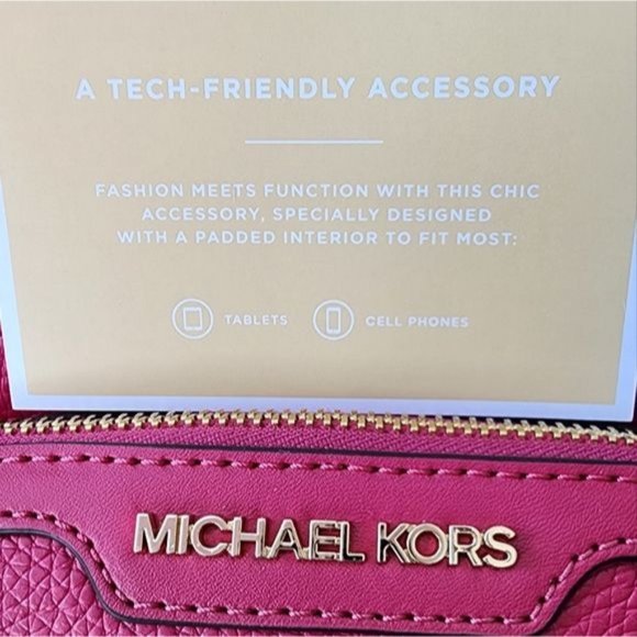 Michael Kors JACEE Carmine Pink LEATHER Backpack & Card Case BUNDLE NWT! - Picture 3 of 15